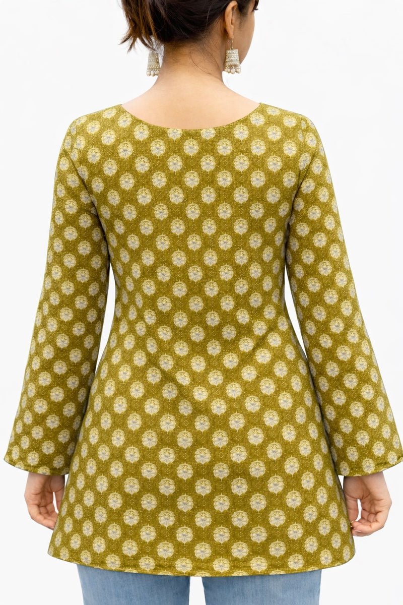 Verdant Whisper Floral V-Neck Cotton Top