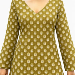 Verdant Whisper Floral V-Neck Cotton Top