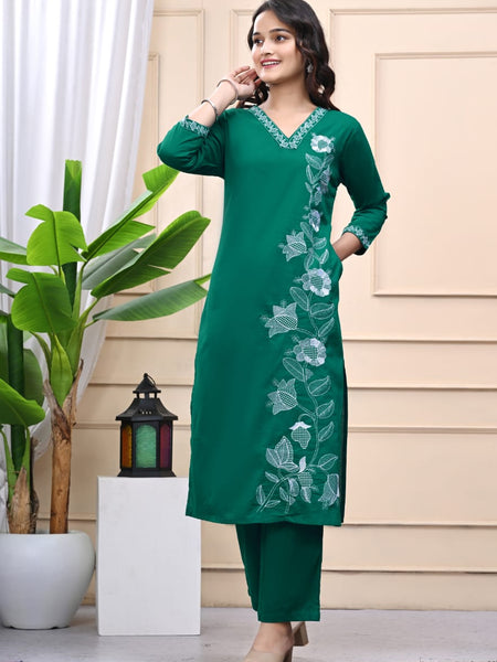 Elegant Green Embroidered Kurta Set for Women