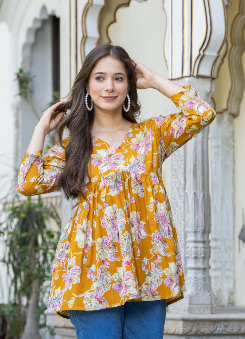 Women’s Floral Print Flared Top – Comfortable Peplum Style