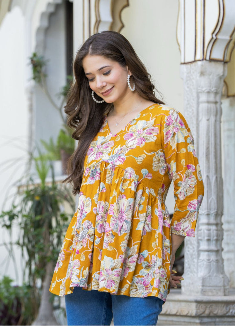 Women’s Floral Print Flared Top – Comfortable Peplum Style