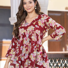 Women’s Floral Print Flared Top – Comfortable Peplum Style