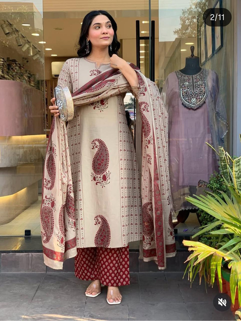 Straight  Kurta 3 Pcs Set With New Style in Print