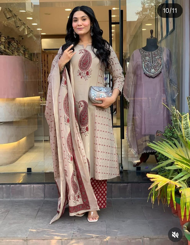 Straight  Kurta 3 Pcs Set With New Style in Print