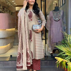 Straight  Kurta 3 Pcs Set With New Style in Print