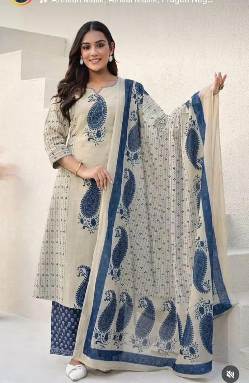 Straight  Kurta 3 Pcs Set With New Style in Print