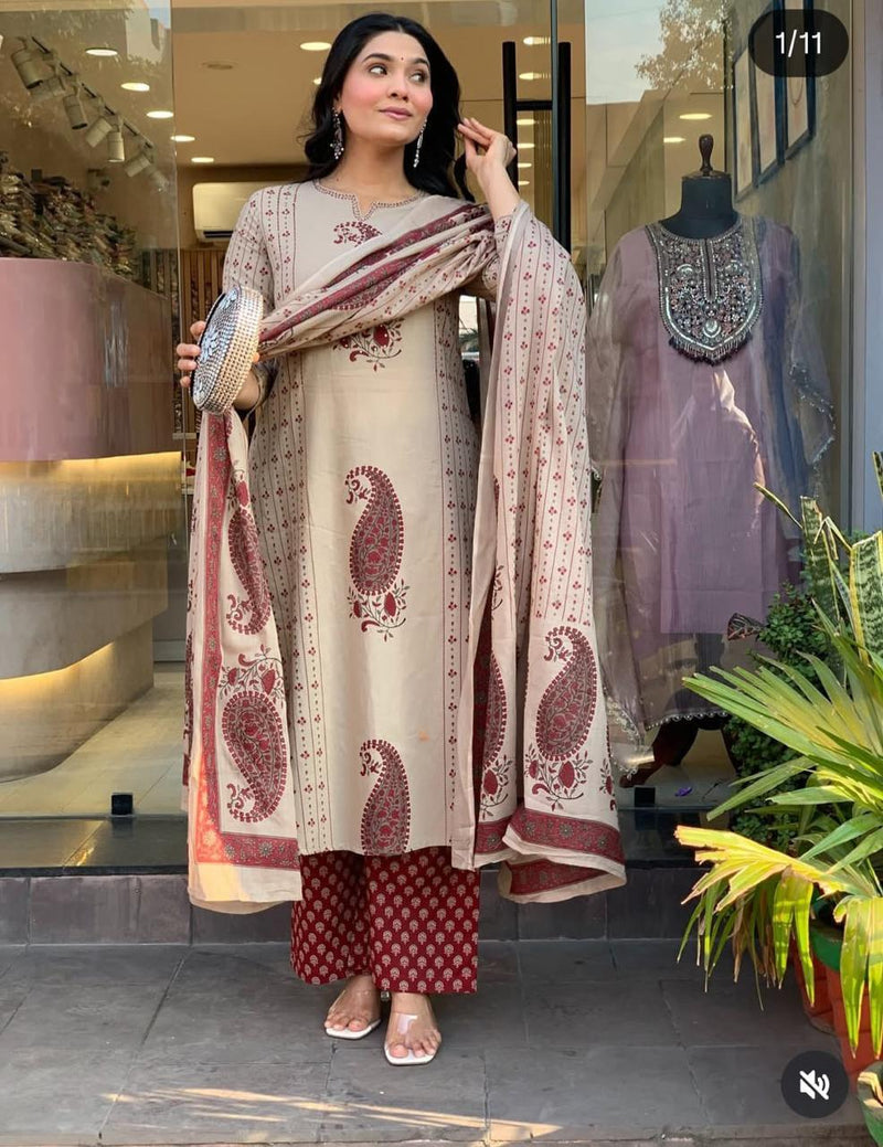 Straight  Kurta 3 Pcs Set With New Style in Print