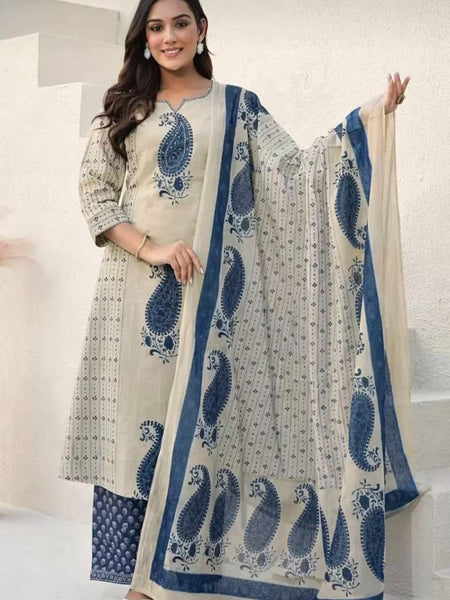 Straight  Kurta 3 Pcs Set With New Style in Print