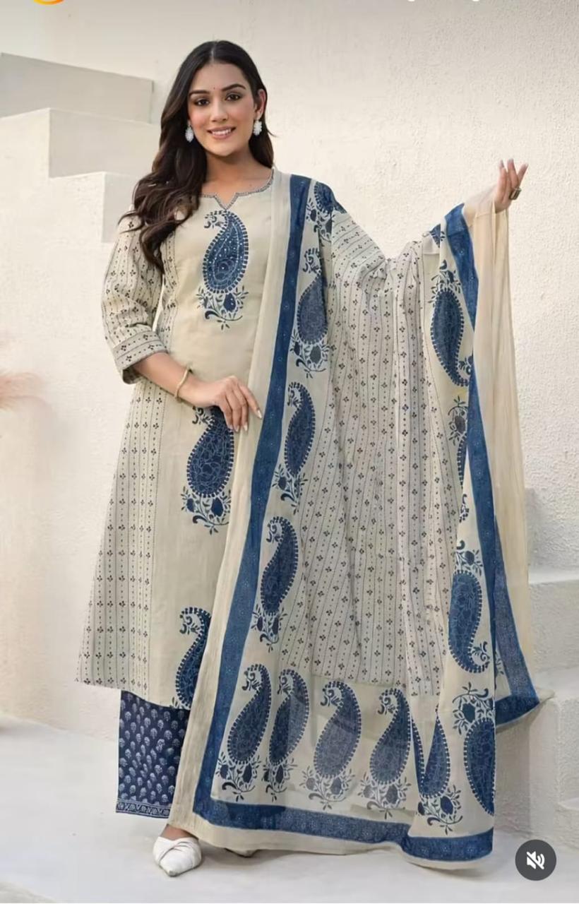 Straight  Kurta 3 Pcs Set With New Style in Print