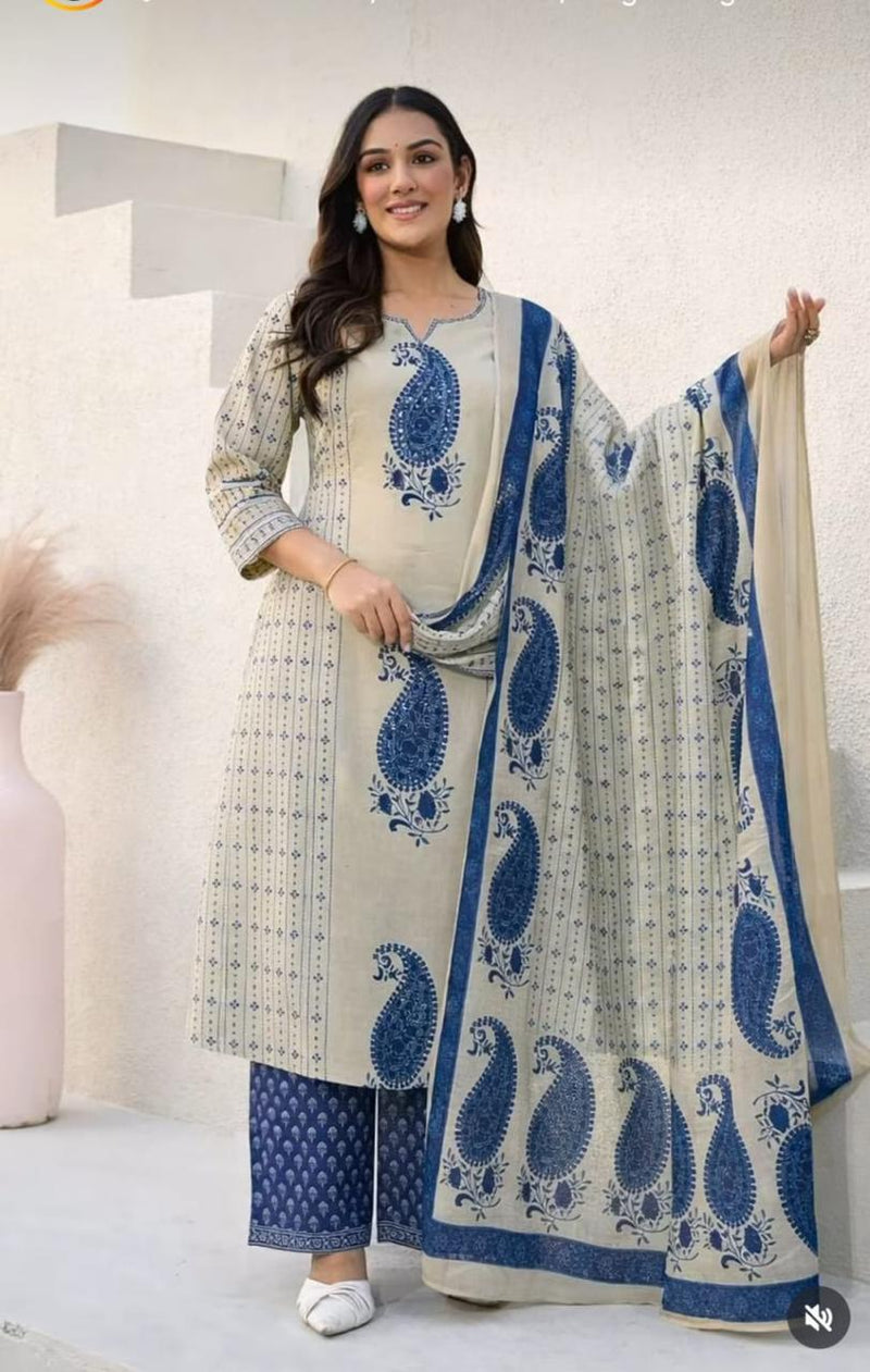Straight  Kurta 3 Pcs Set With New Style in Print