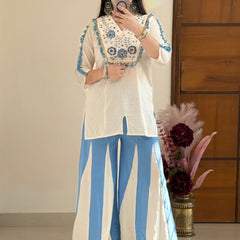 Embroidered Top With Kali Pants - EMBROIDERY WORK   detailing co-ord