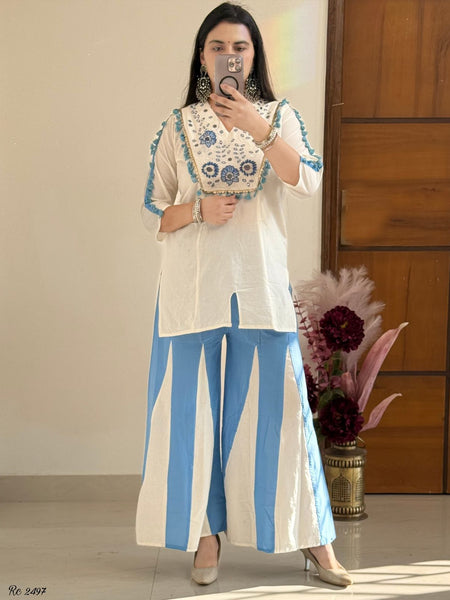 Embroidered Top With Kali Pants - EMBROIDERY WORK   detailing co-ord