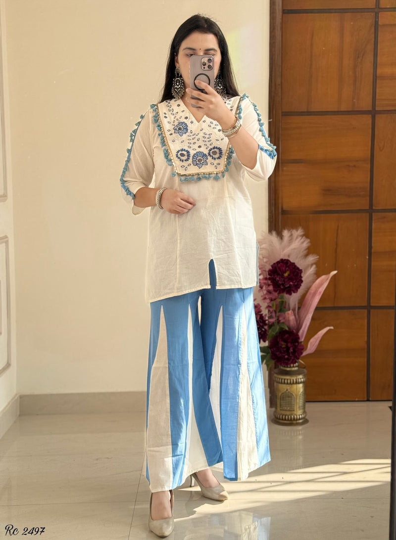 Embroidered Top With Kali Pants - EMBROIDERY WORK   detailing co-ord