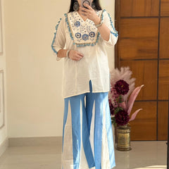 Embroidered Top With Kali Pants - EMBROIDERY WORK   detailing co-ord