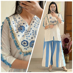 Embroidered Top With Kali Pants - EMBROIDERY WORK   detailing co-ord