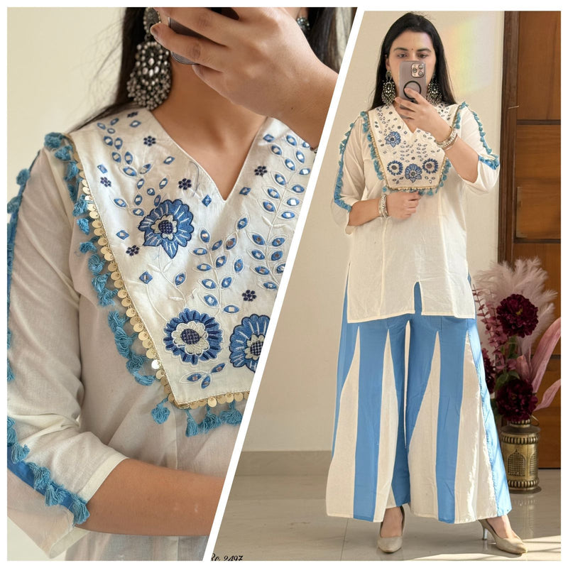 Embroidered Top With Kali Pants - EMBROIDERY WORK   detailing co-ord