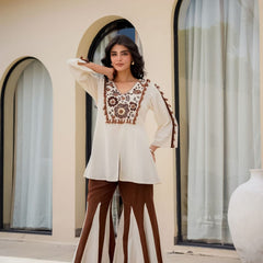 Embroidered Top With Kali Pants - EMBROIDERY WORK   detailing co-ord