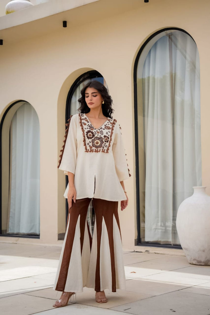 Embroidered Top With Kali Pants - EMBROIDERY WORK   detailing co-ord