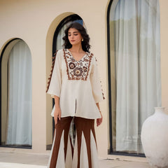 Embroidered Top With Kali Pants - EMBROIDERY WORK   detailing co-ord