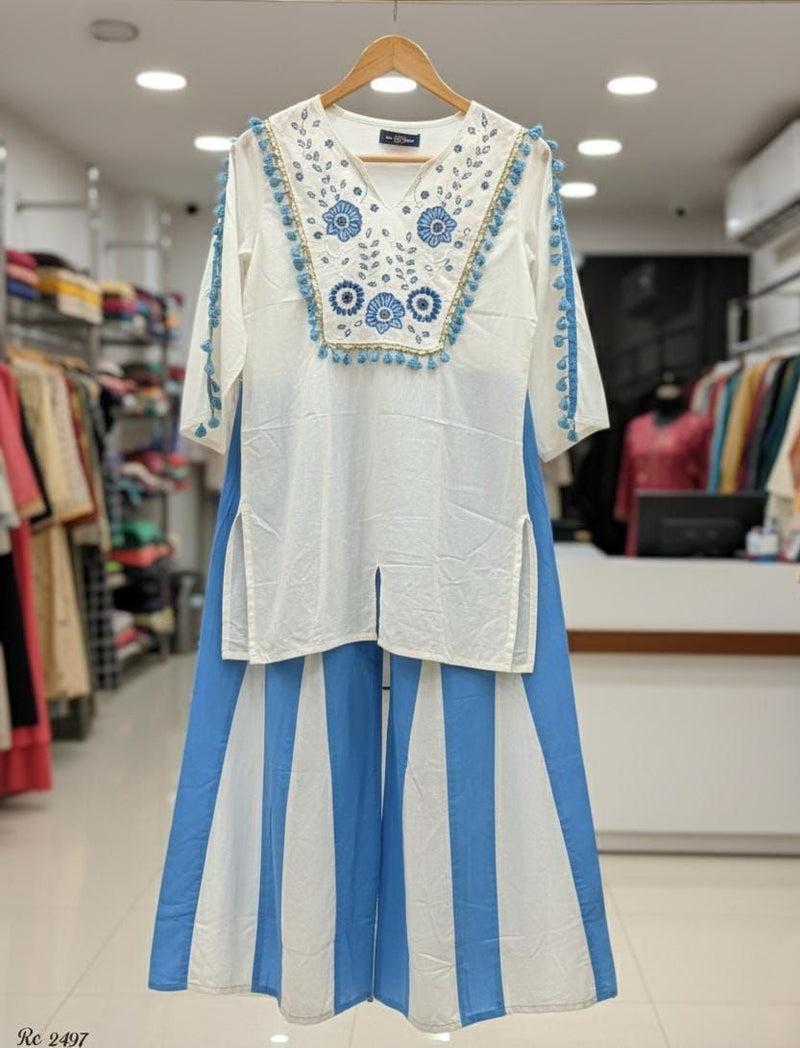 Embroidered Top With Kali Pants - EMBROIDERY WORK   detailing co-ord