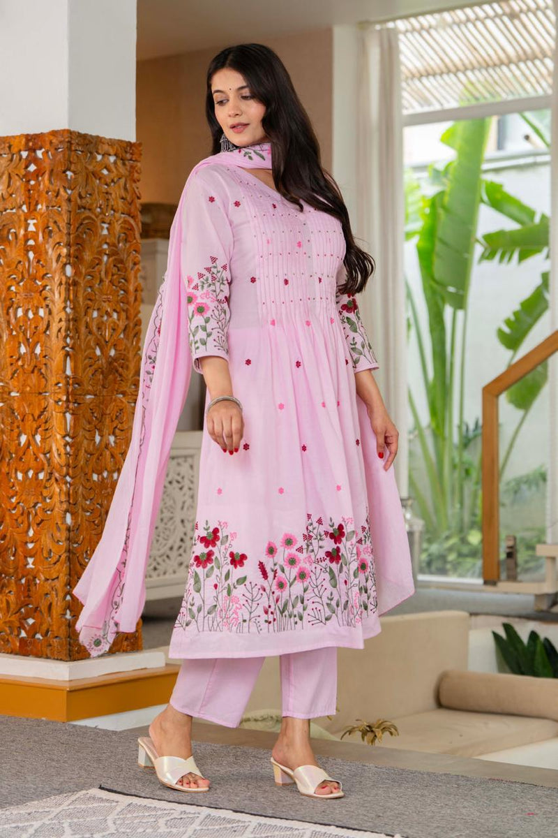 Premium Pure Cotton Suit Set, Flaired Anarkali Kurta