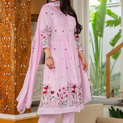 Premium Pure Cotton Suit Set, Flaired Anarkali Kurta