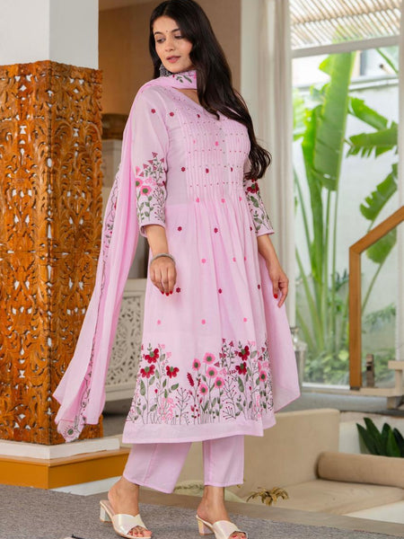Premium Pure Cotton Suit Set, Flaired Anarkali Kurta
