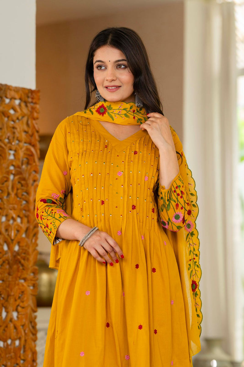 Premium Pure Cotton Suit Set, Flaired Anarkali Kurta