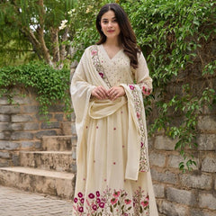 Premium Pure Cotton Suit Set, Flaired Anarkali Kurta