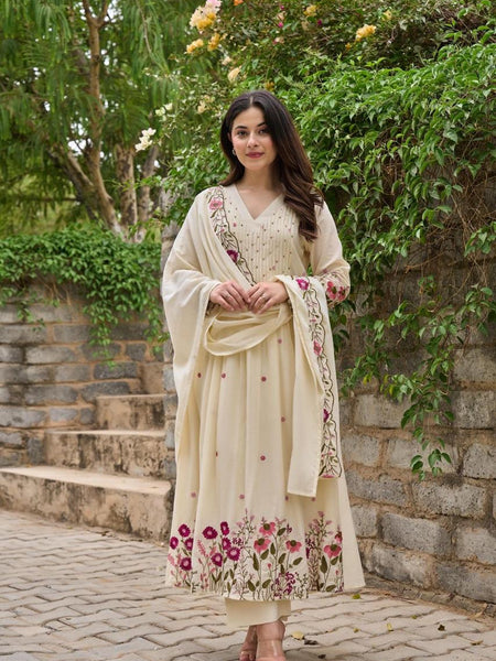 Premium Pure Cotton Suit Set, Flaired Anarkali Kurta