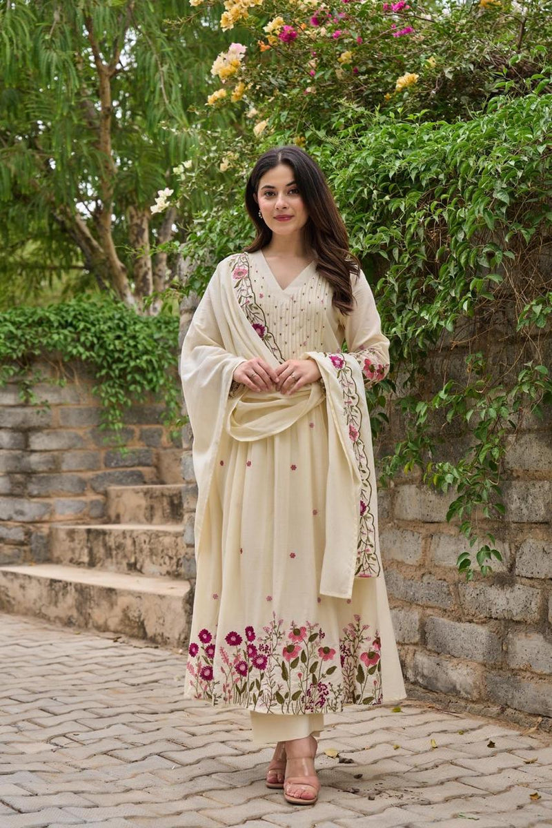 Premium Pure Cotton Suit Set, Flaired Anarkali Kurta