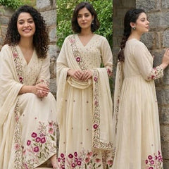 Premium Pure Cotton Suit Set, Flaired Anarkali Kurta
