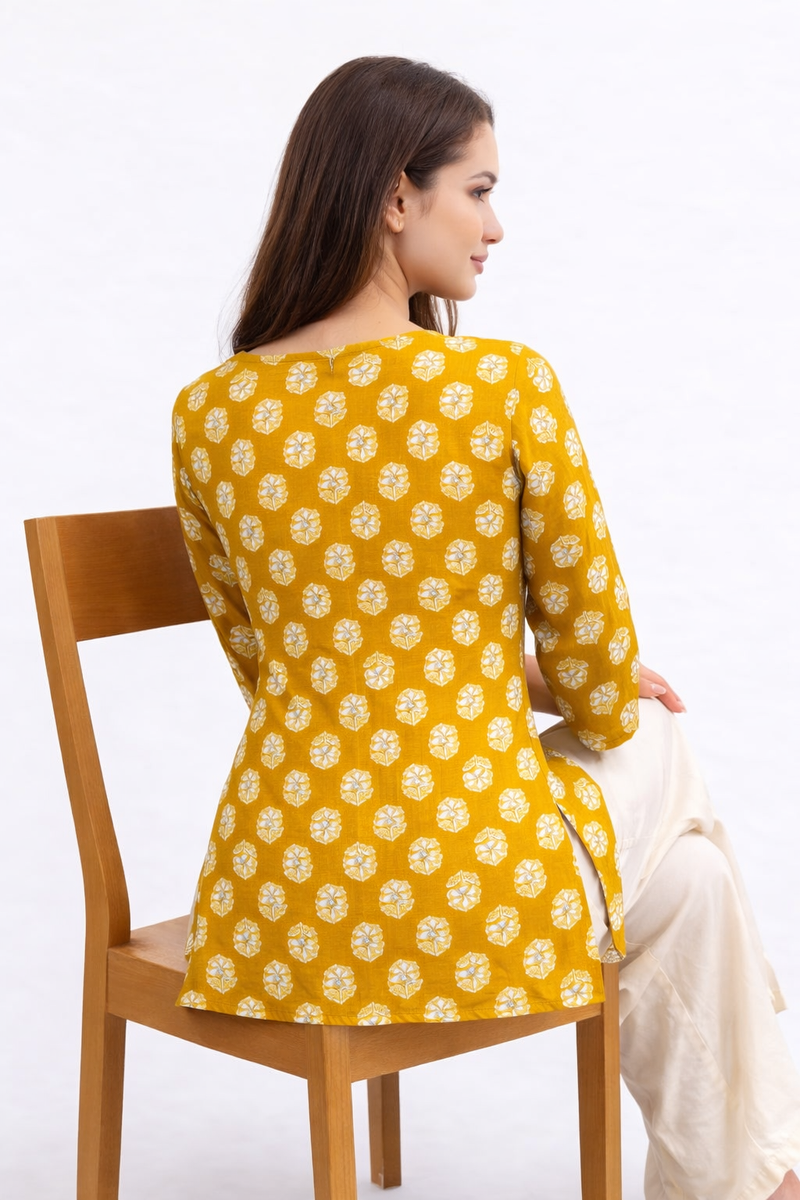 Sunbeam Bloom Square-Neck Cotton Floral Top